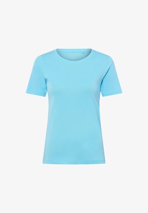 Light blue short-sleeve crew neck T-shirt with a fitted cut, displayed on a plain white background.