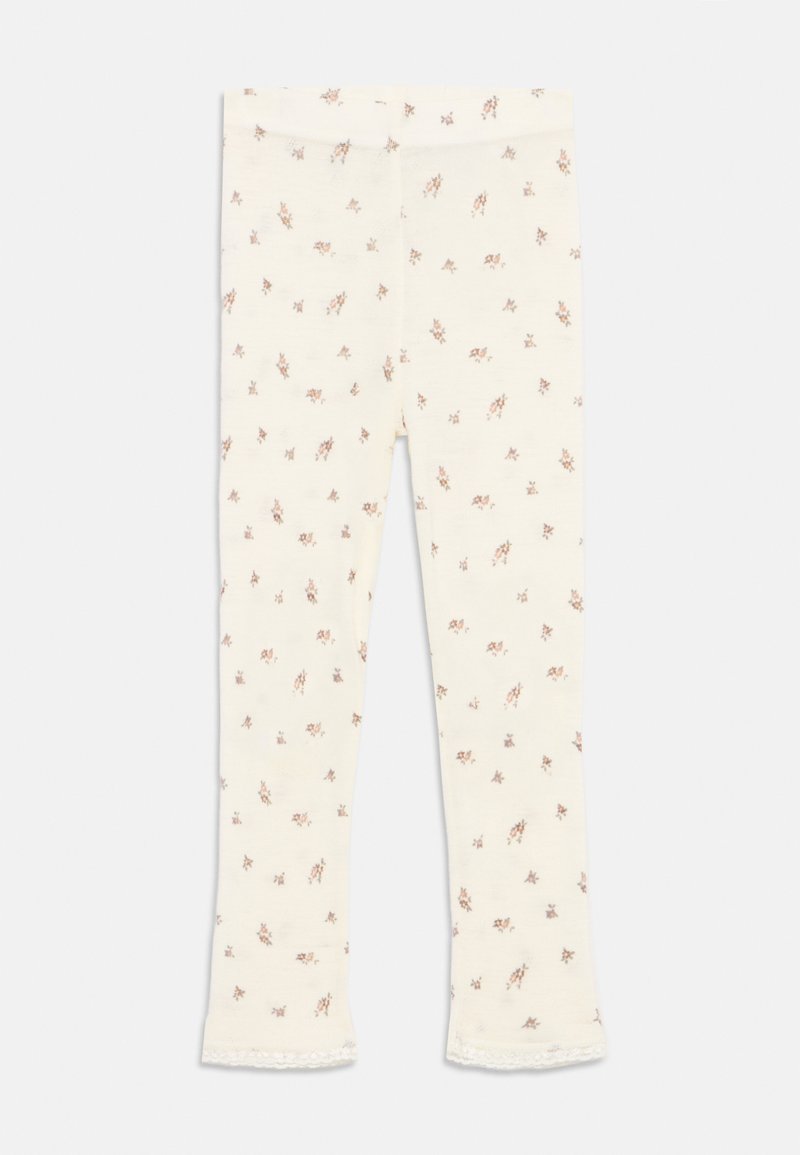 Κρέμα κολάν με λεπτό λουλουδάτο σχέδιο σε απαλό καφέ και ροζ, με δαντελένια λεπτομέρεια στο τελείωμα. Φτιαγμένα από ελαφρύ, ελαστικό ύφασμα.