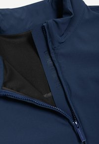 Donkerblauw jack met gedeeltelijk geopend voorste rits, zwarte voering en Colmar Originals reliëfdetail op de binnenklep.