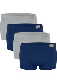 Herren-Boxershorts im Viererpack: zwei graue und zwei marineblaue. Glattes Baumwollmaterial, schmaler Bund mit Logo, figurbetonte Form und Oberschenkel-lange Länge.