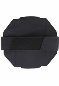 Support en tissu noir avec une sangle en velcro douce, présentant une forme octogonale arrondie et une texture lisse. Aucune motif décoratif ou accent.