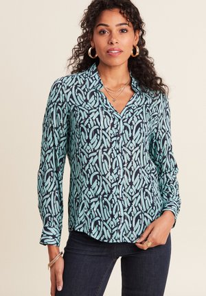 Overhemd met knoopsluiting, voorzien van een abstract patroon in blauw en groen, lange mouwen, een kraag en een relaxed fit, gemaakt van lichte stof.