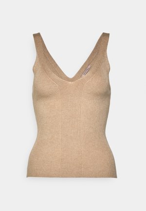 V NECK PANEL TOP - Débardeur - sand