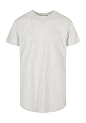 Svijetlo siva majica s kratkim rukavima izrađena od mekog, teksturiranog materijala. Ima okrugli izrez i ležerni kroj.