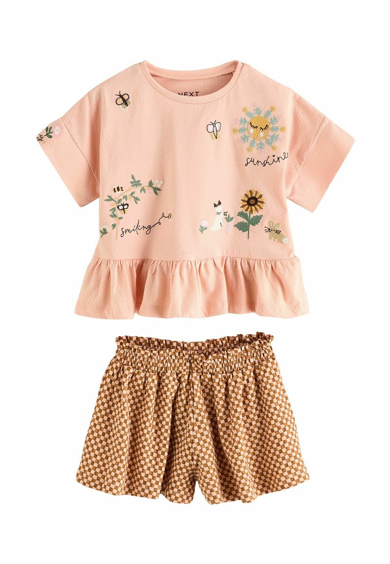 Next - REGULAR FIT - SHORT SLEEVE PEPLUM SET - Kratke hlače - coral pink flower embroidery, Povečajte