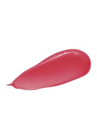 Crema rosa brillante con una consistenza liscia e lucida; modellata a forma di goccia con una punta appuntita, adatta per uso cosmetico.