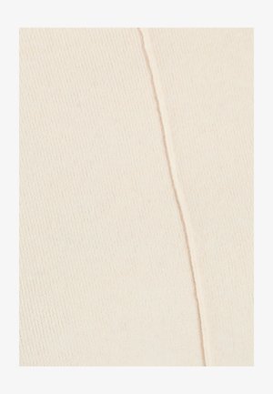 Lichtbeige stof met een geribbelde textuur, vertonend fijne verticale lijnen en een subtiele glans. Geen zichtbare patronen of hardwaredetails.