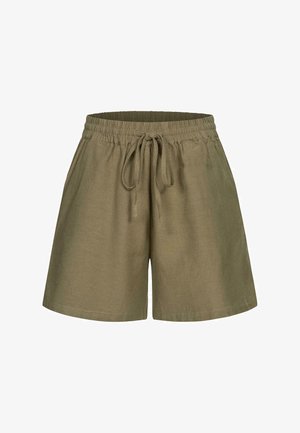 Khaki-Shorts aus leichtem Material mit elastischem Bund und Kordelzug, in gerader Passform und ohne Taschen.
