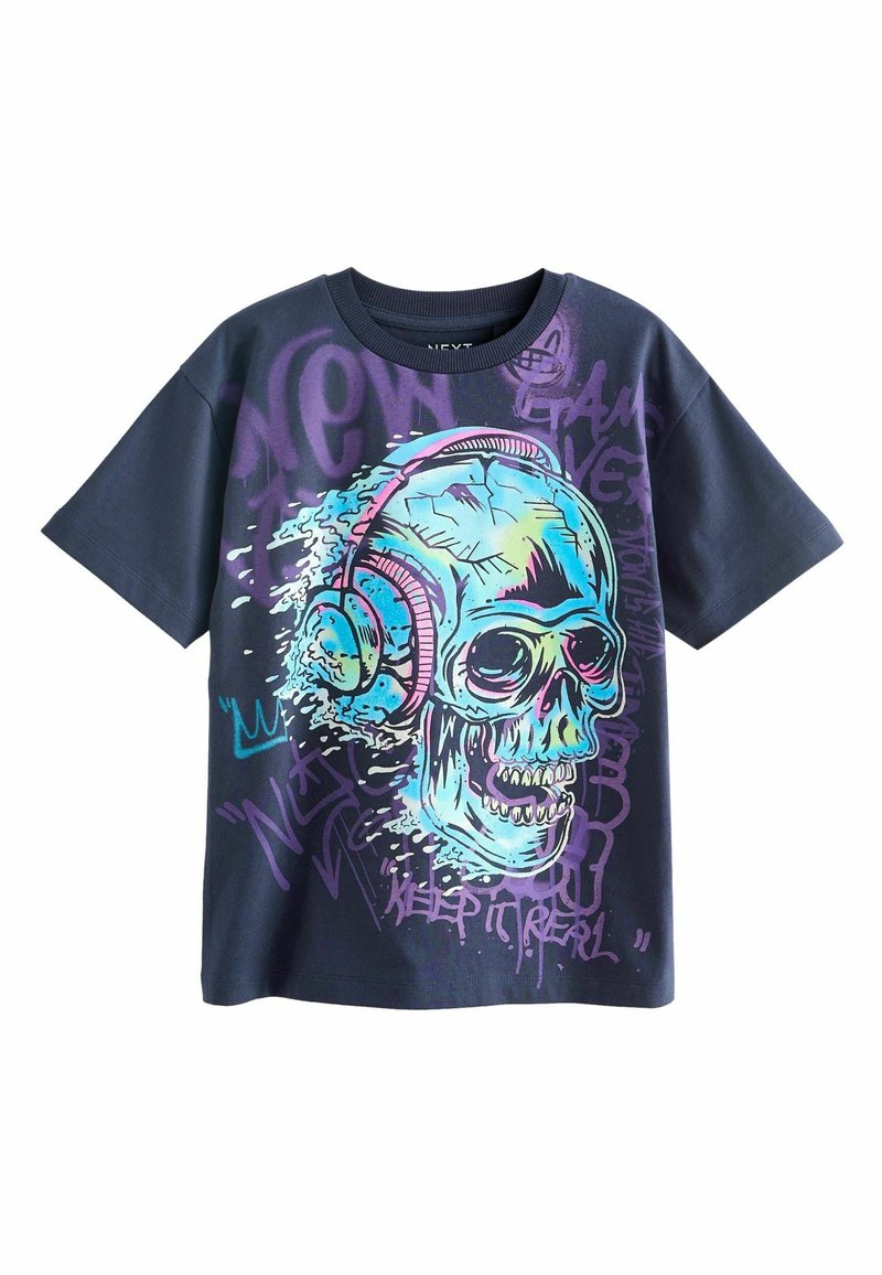 Next RELAXED FIT SHORT SLEEVE GRAPHIC STANDARD - Printtipaita - navy blue graffiti skull