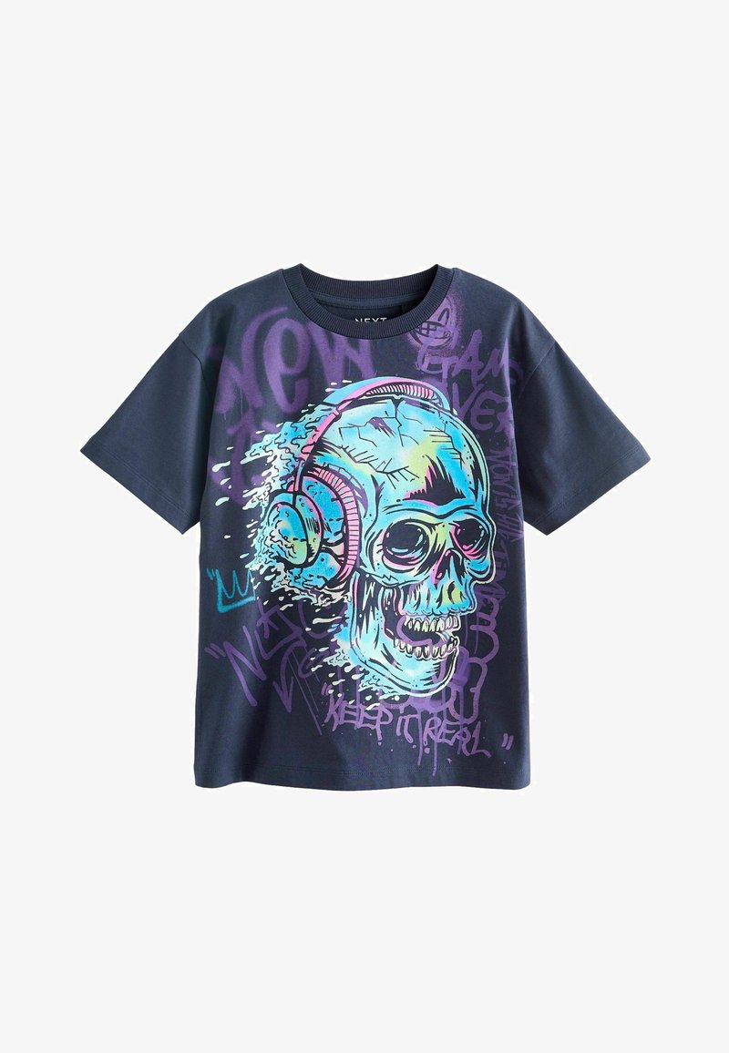 Next RELAXED FIT SHORT SLEEVE GRAPHIC STANDARD - Marškinėliai su spaudiniu - navy blue graffiti skull