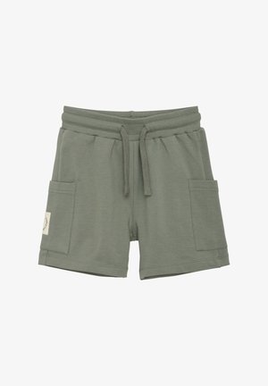 Bermudas de color verde caqui hechas de una suave mezcla de algodón. Cuentan con una cinturilla elástica con cordón y dos bolsillos laterales. Parche de marca minimalista.