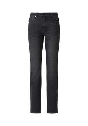 Jeans en denim foncé avec un design à jambe droite, style cinq poches, et détails de couture subtils. Fabriqués en tissu denim durable.