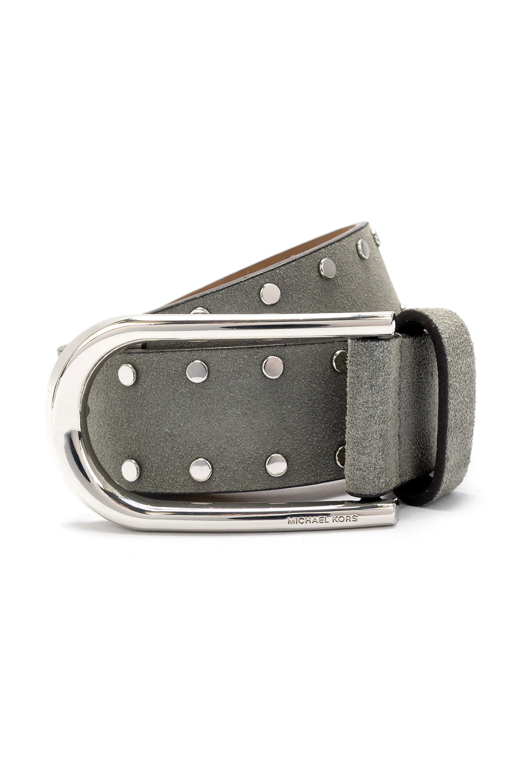 MICHAEL KORS STUDDED GENUINE LEATHER BELT WITH SILVER BUCKLE & LOGO ACCENT Michael Kors Gold Genuine Leather Silver Buckle belt Studded  main image 3