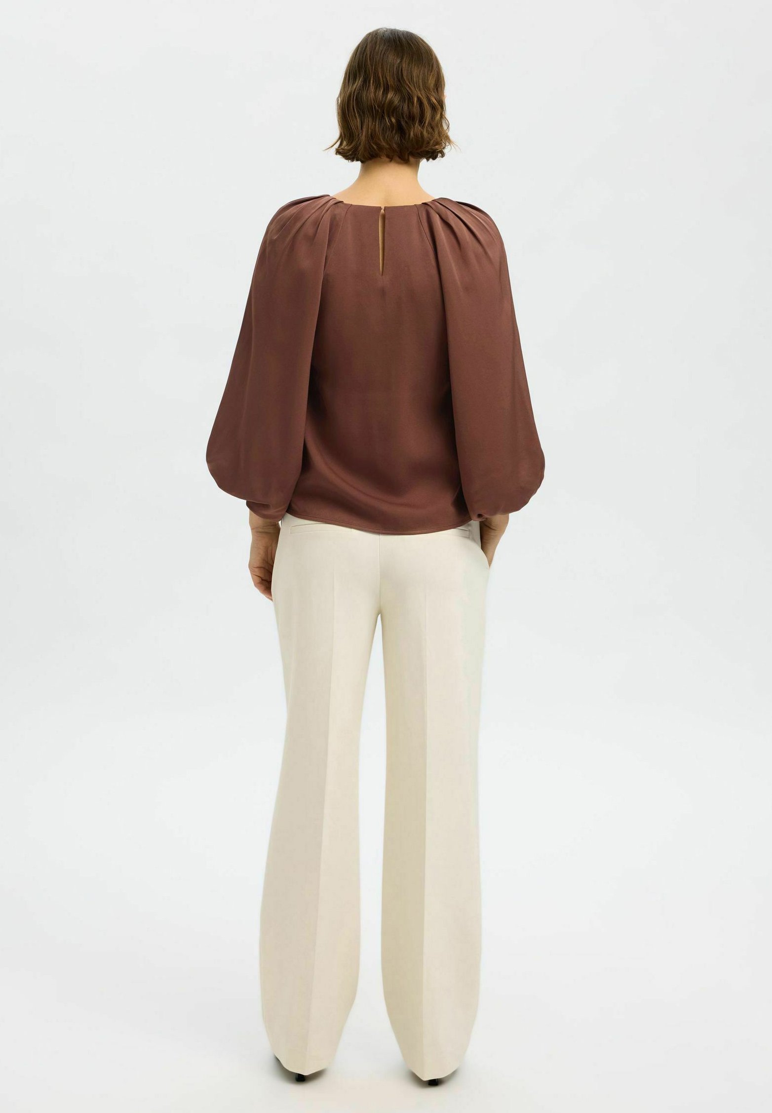 Selected 3/4 sleeved Satin - Blouse - chestnut/bruin - Zalando.nl