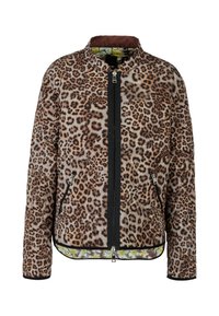 Leopardenmuster-Jacke mit Reißverschluss an der Vorderseite, seitlichen Taschen und einem floral gemusterten Futter. Mit Stehkragen und lockerer Passform.