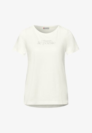 Camiseta blanca de manga corta con cuello redondo, con un sutil texto gris "Laboratoire de poésie" en el centro del frente.