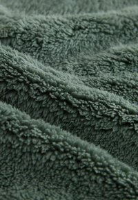 Grüner, weicher Fleece-Decke mit einer dicken, strukturierten Oberfläche. Ihre plüschigen Fasern schaffen ein gemütliches Erscheinungsbild und zeigen eine reiche, gedämpfte Farbe.