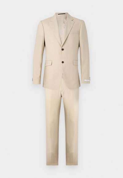 Beezist lina ülikond, mis koosneb nööpidega üksikust saksast ja sirgetest püksist, millel on rinna- ja küljetaskud.