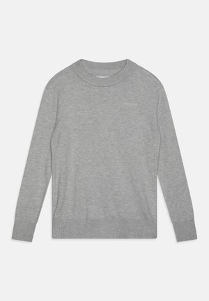 Pullover grigio in maglia con colletto, polsini e orlo a costine. Caratterizzato da un logo ricamato sul petto. Tessuto morbido, vestibilità classica.