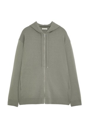 OYSHO LONG HOODED - Cardigan - khaki
