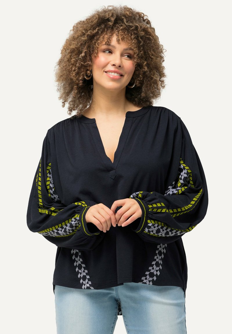 Ulla Popken STRIPE DETAIL LONG SLEEVE  - Bluse - navy blue