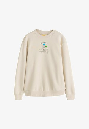 Kermainen collegepaita, jossa resoritehosteinen pyöreä kaula-aukko ja hihansuut. Keskellä painettu piirroskuva Wallace ja Gromitista. Pehmeä rakenne.