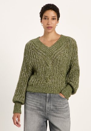 LANIUS, PULLOVER MIT V-AUSSCHNITT - Jumper - garden green  off white