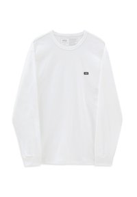Vit långärmad T-shirt i bomull med rund halsringning, med en liten svart Vans-logotyp på vänster bröst och ribbade ärmslut.