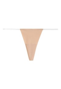Nude thong i en glat, strækbar stof. Har tynde hvide stropper og et minimalistisk design, der er indsnævret bagpå for en diskret pasform.