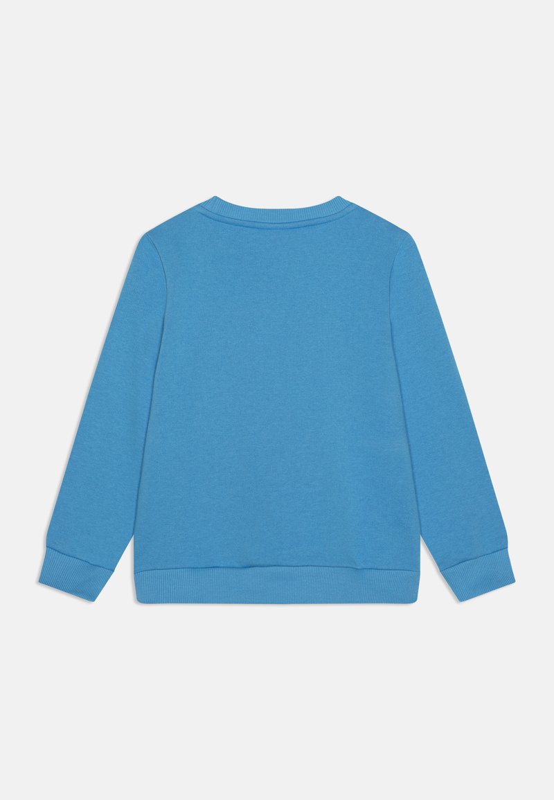Blaues Sweatshirt mit langen Ärmeln, gerippten Bündchen und Saum, aus weichem Stoff, mit Rundhalsausschnitt und einem schlichten Design.