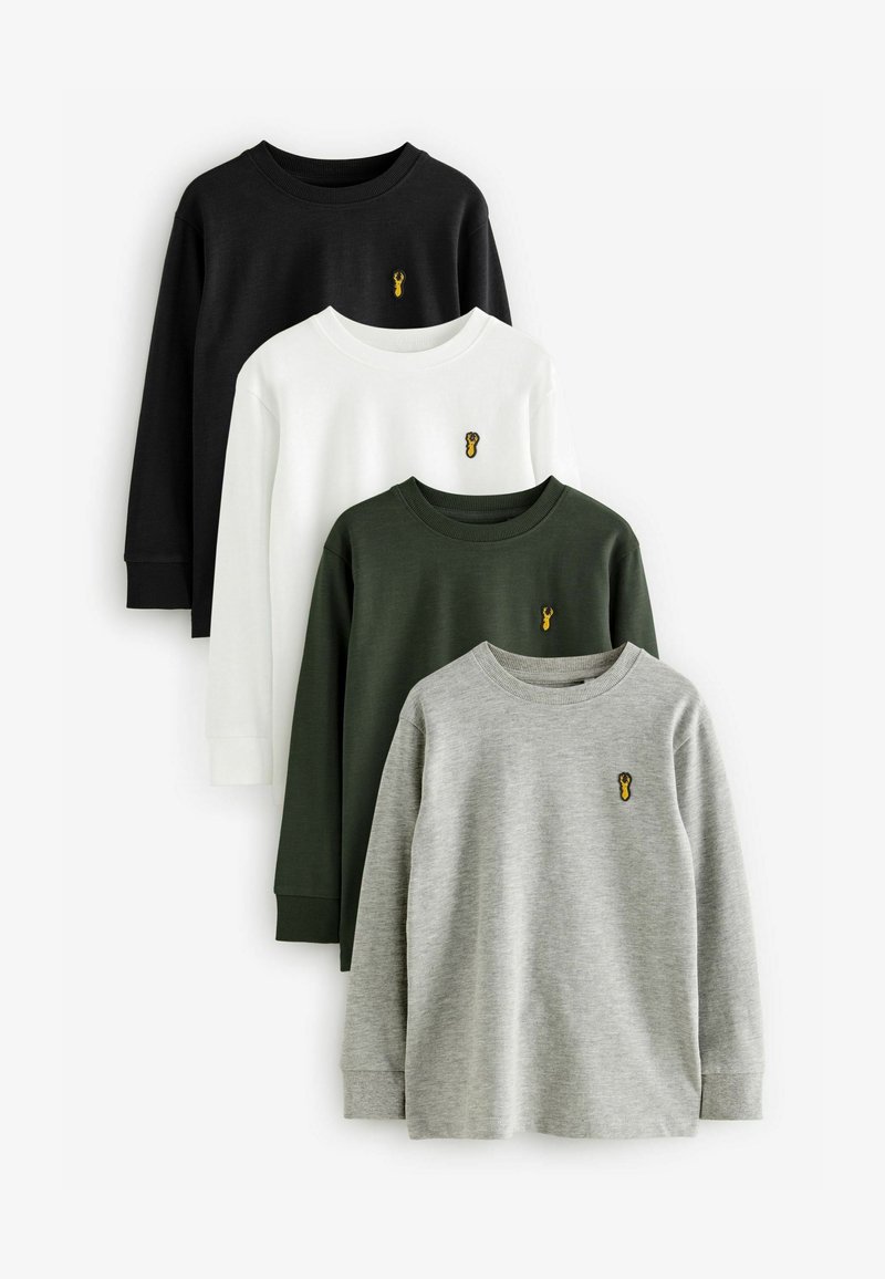 Keturių ilgomis rankovėmis marškinėlių rinkinys juodos, baltos, žalios ir pilkos spalvų. Kiekvienuose marškinėliuose krūtinėje yra mažas geltonas ant siuvinėtas vėžys.