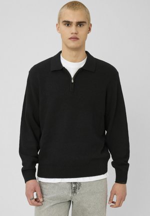 PULL COL POLO ZIPPÉ - Pullover - noir
