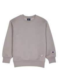 Felpa grigia in miscela di cotone, dotata di polsini e orlo a coste, scollatura a girocollo e una piccola etichetta con logo sul lato inferiore.