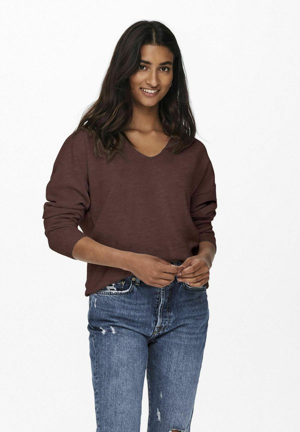 ONLRICA LIFE V NECK - Strickpullover - deep mahogany