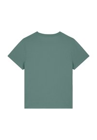 Grüne kurzärmlige T-Shirt mit Rundhalsausschnitt, aus weichem Stoff gefertigt. Hat ein schlichtes Design ohne zusätzliche Details oder Akzente.