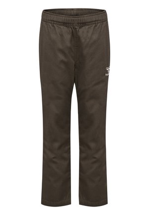 Braune, leichte Hose mit elastischem Bund. Verfügt über ein kleines Logo auf der linken Seite. Gerader Schnitt und glatte Textur.
