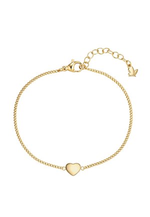 Delicada pulsera de cadena de oro con un pequeño colgante en forma de corazón en el centro y un cierre ajustable con detalle de mariposa.