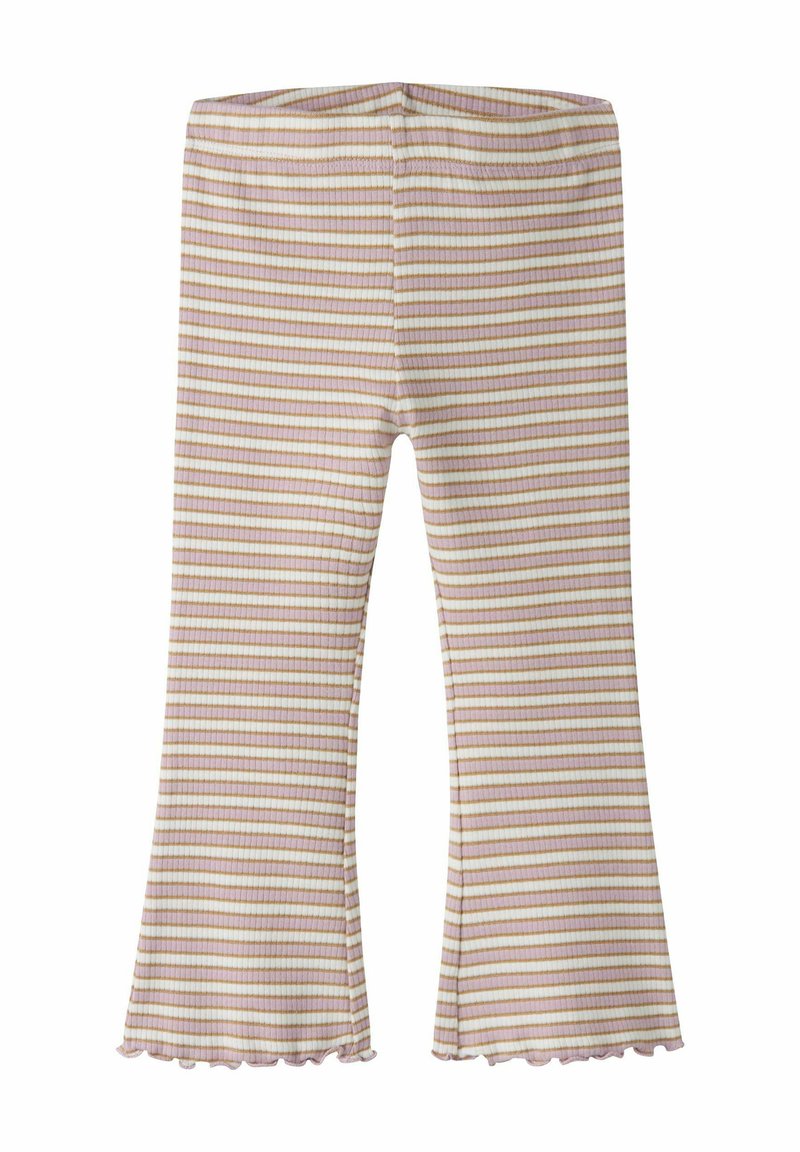 Geribbelde leggings met een uitlopende onderkant, met afwisselende strepen in crème, lichtroze en gouden kleuren, en een gegolfde zoom.