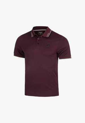 Bordeaux polo shirt met een klassieke kraag, een knoopsluiting met twee knopen en contrasterende gestreepte accenten op de mouwen. Logo op de borst.