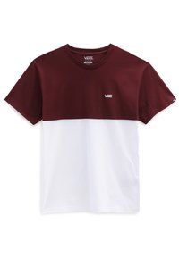 Maroon and white short-sleeve T-shirt made of cotton, featuring a solid color design and a small logo on the chest.