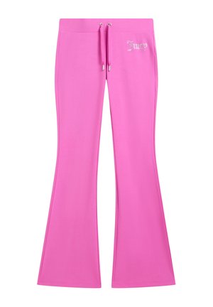 Helle pinke, ausgestellte Sweatpants mit Kordelzugbund und "Juicy"-Logo aus Strasssteinen auf der linken Hüfte.