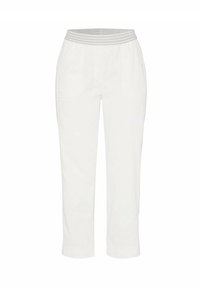 Witte broek met een gestructureerde lichtgrijze elastische tailleband, voorzien van zijzakken en een rechte pijpdesign. Glad, lichtgewicht stof.