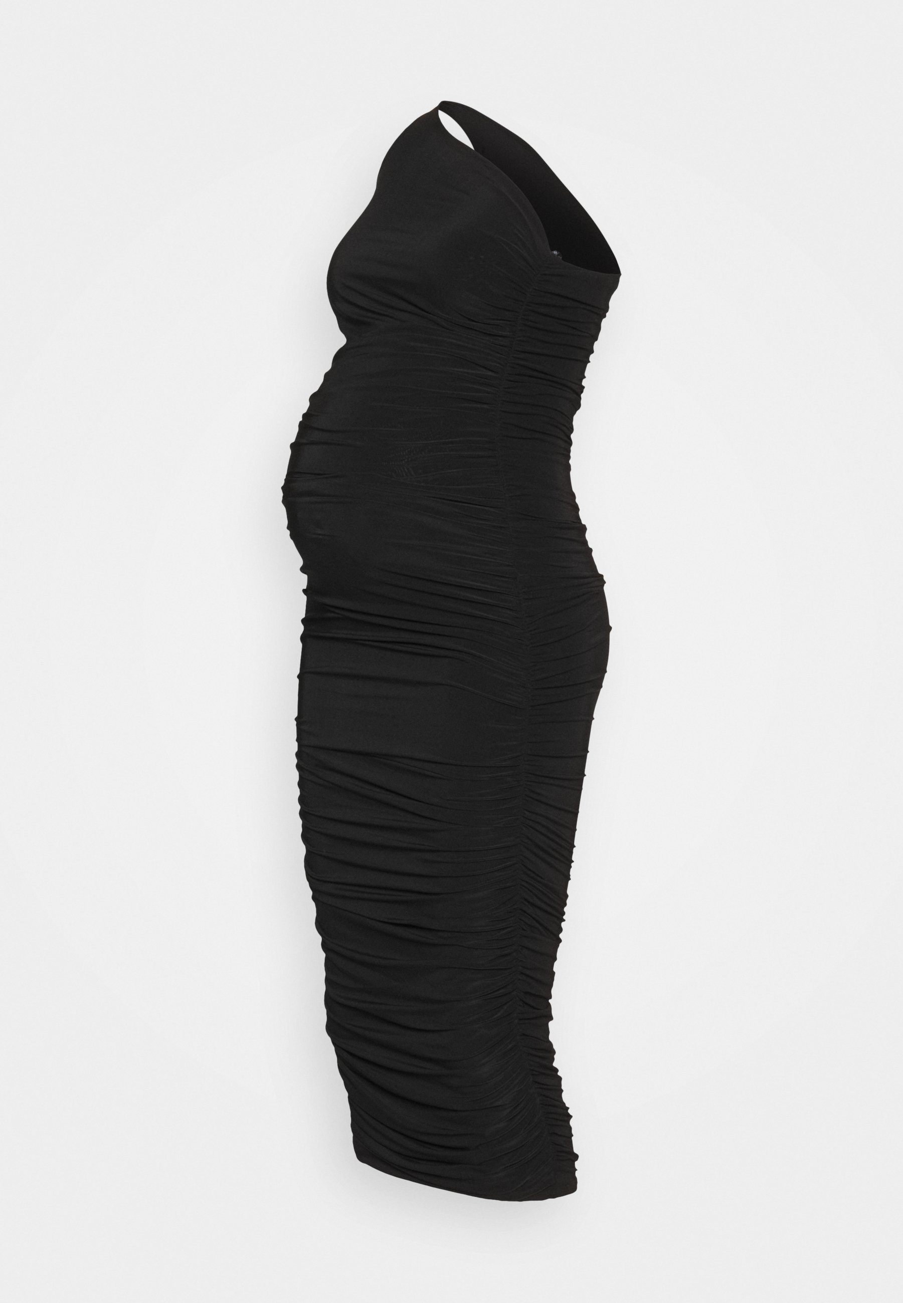 one shoulder ruched midi dress