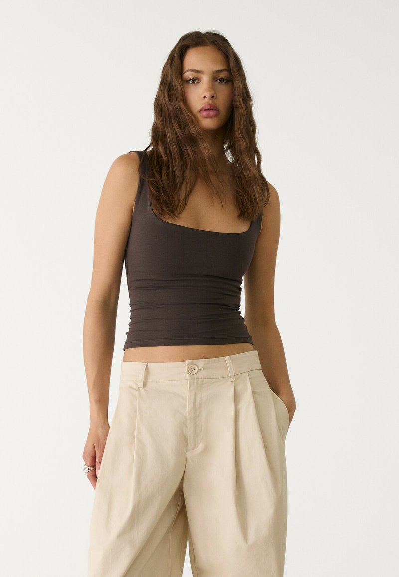 Stradivarius - SQUARE-CUT NECKLINE - Top - dark brown, Enlarge
