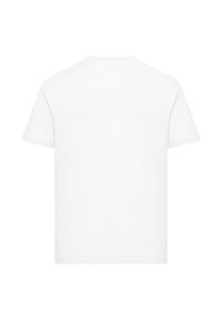 Weißes Baumwoll-T-Shirt mit kurzen Ärmeln, Rundhalsausschnitt und glatter Textur. Die Rückansicht zeigt keine zusätzlichen Details oder Verzierungen.