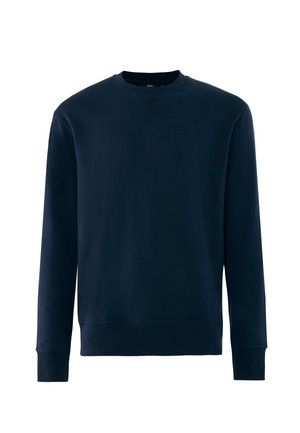 Felpa blu navy a maniche lunghe con scollo tondo, polsini e orlo a coste, con logo ricamato discreto sul petto.