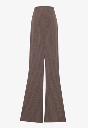 Braune, gerippte, weit geschnittene Hose mit hoher Taille und weicher Textur, entworfen für eine lockere Passform.