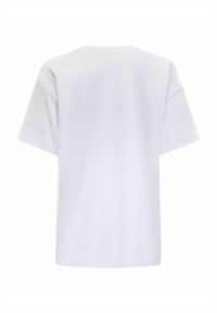 White short-sleeve T-shirt made of smooth fabric. Features a crew neck, relaxed fit, and no visible logos or patterns. High-quality stitching.