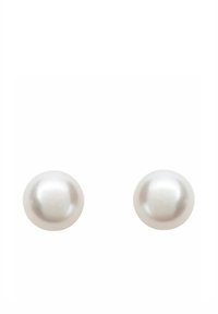 Pendientes de perla con forma redonda y suave, y un acabado blanco brillante, presentando un diseño clásico sin acentos ni patrones visibles.