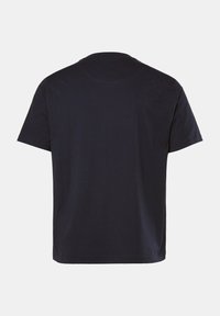 Mørkeblå bomulds t-shirt med korte ærmer, rund halsudskæring og en afslappet pasform. Bagsiden har et glat, sømløst design.
